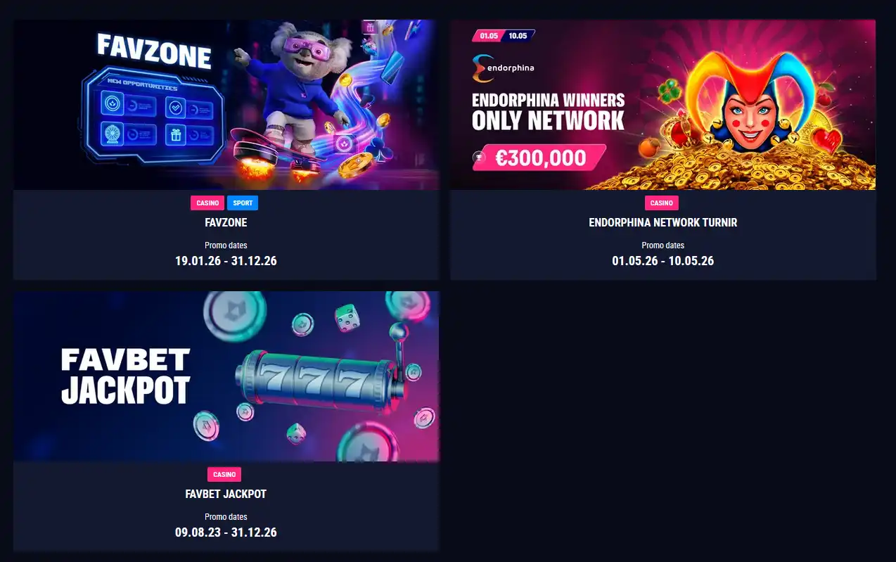 Акції Favbet Casino: картки турнірів і бонусних пропозицій