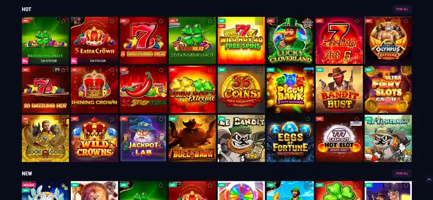 Каталог слотів Favbet Casino: добірки HOT і NEW у вигляді сітки ігор